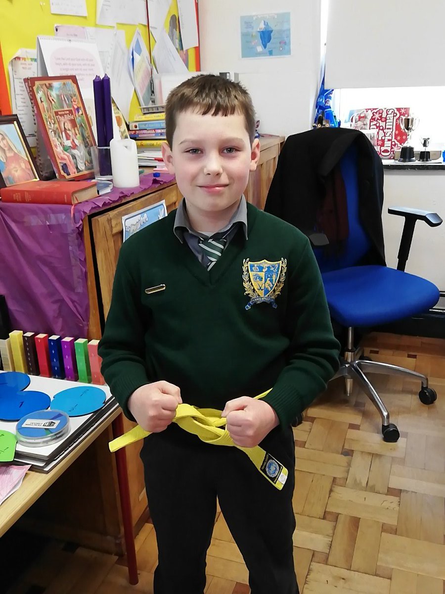 Franner6thclass's tweet image. Our champion Gleb bringing in his yellow belt he earned at Taekwondo! Well done Gleb #franner