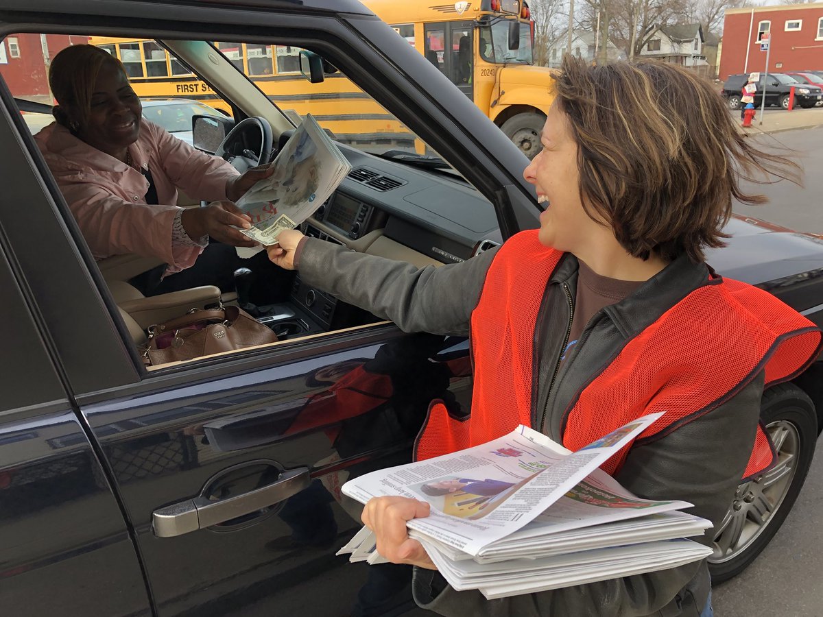 . <a href="/SharonCantillon/">Sharon Cantillon</a> makes a sale to a <a href="/TheBuffaloNews/">The Buffalo News</a> #KidsDay supporter this morning at the corner of Jefferson and East Ferry.