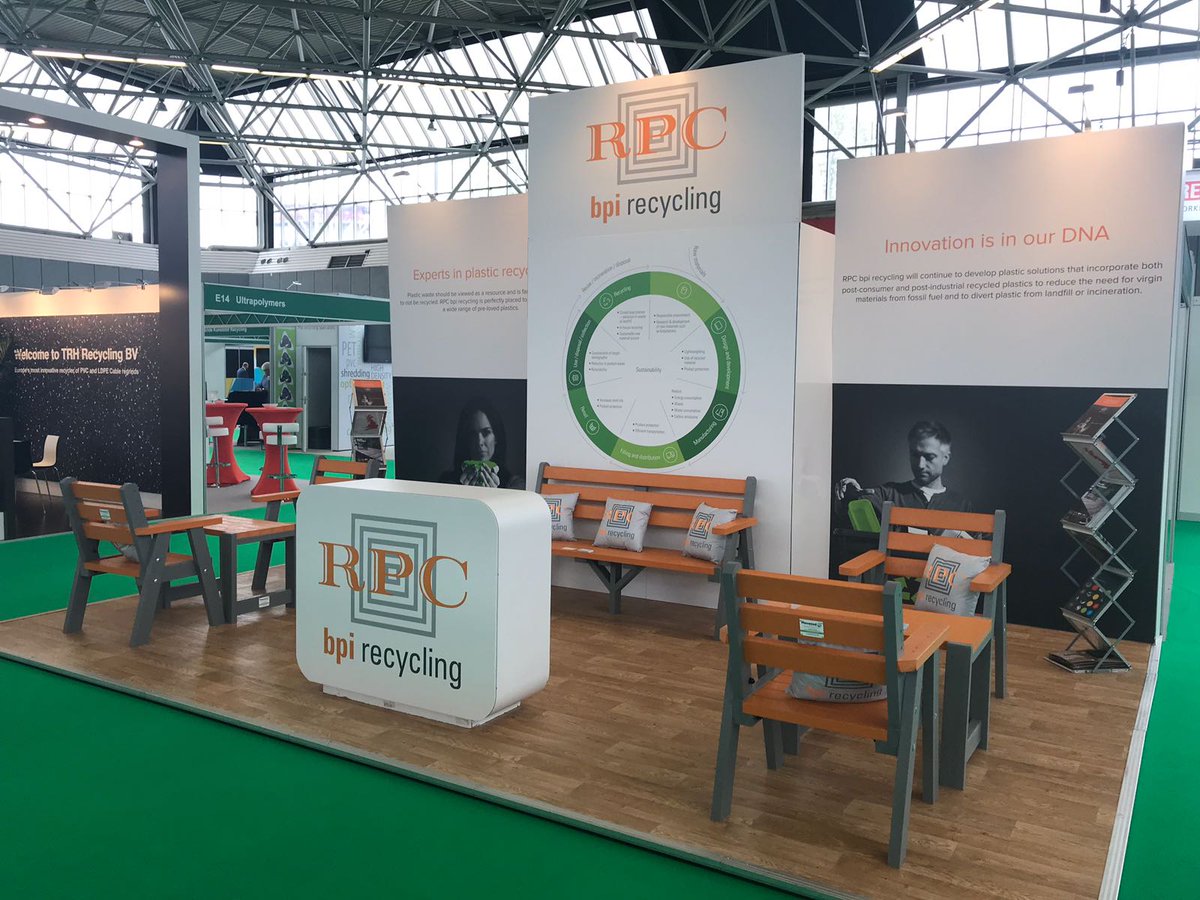 RPC_bpiRecycled's tweet photo. We're here at PRS Europe, Amsterdam! As you can see, we have our latest Plaswood recycled plastic furniture on display. Looking forward to meeting you all! #RecycledProducts #Eco #Sustainable https://t.co/po1zA5duPb
