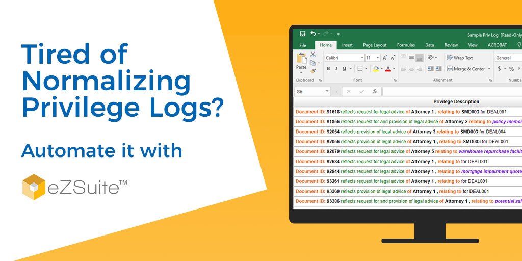 KnovosOfficial's tweet photo. Tired of Normalizing Privilege Logs? Automate it with eZSuite!
To get more info about eZSuite - A holistic eDiscovery solution by Knovos, click https://t.co/8AnUI1b4Qf
#eDiscovery #ElectronicDiscovery #Legal #Law #DataDiscovery #DocumentReview #PowerOverData https://t.co/N69psmF6Al