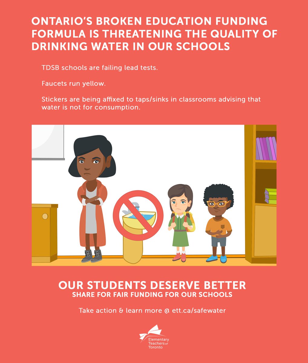 ElemTeachersTO's tweet image. Ontario’s broken Education Funding Formula is threatening the quality of drinking water in our schools. Our students deserve better. Learn more &amp;amp; see how to take action at ett.ca/safewater/ #TDSBSafeWater #FixTheFormula