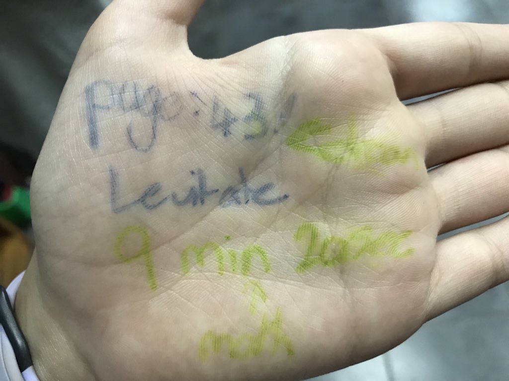 BrownCathybrown's tweet photo. A student wrote an unknown word on her hand during reading at home. What skills can you see in this simple act? The importance of noticing and naming #organisation #recordingdata #comprehension #acceptingresponsibilty #istafricalearns https://t.co/LBbw9vP4iZ