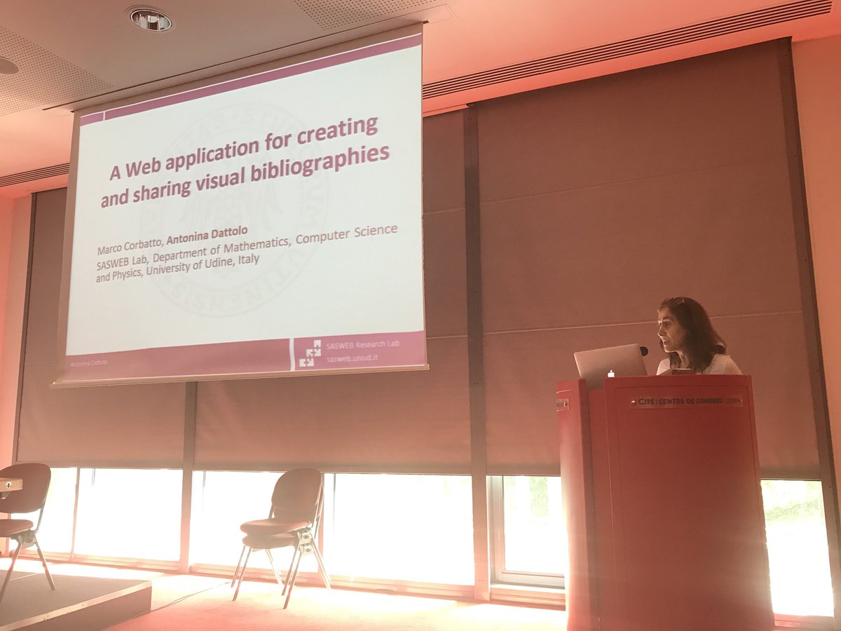 savesdworkshop's tweet photo. Antonina Dattolo (@antoninadattolo) presents “A Web application for creating and sharing visual bibliographies” at #savesd2018 - https://t.co/UDiNluQES0 #TheWebConf https://t.co/iOBSiwKzrN