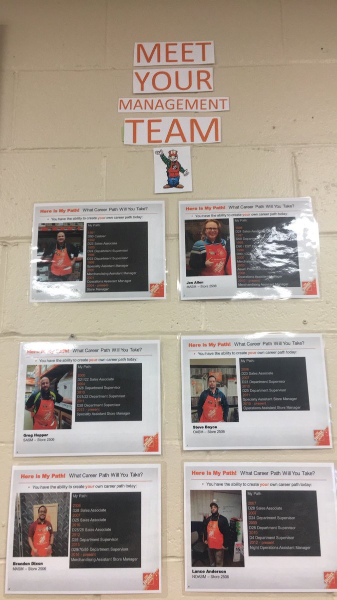 Hello New Hires & Vets Meet Your Management Team ! Check it out in the break room and where they all started from ! #StartedFromTheBottom #NowTheyreAtBelAir #VOACommittee @homedepot2506