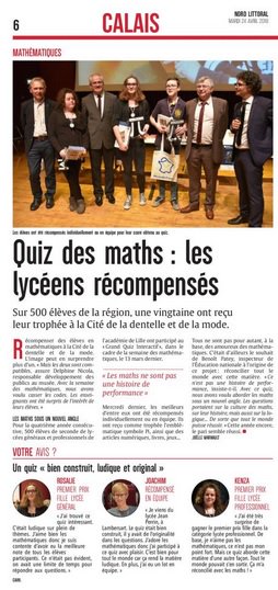 Benoitpatey's tweet photo. Encore un article du Nord Littoral sur notre #semainedesmathslille. Merci au quotidien pour sa belle fidélité. Un bon souvenir de la cité de la dentelle, et de beaux témoignages d'élèves ; Rosalie, Joachim et Kenza, à lire en page 6 du journal https://t.co/nxhA4ivY6W
