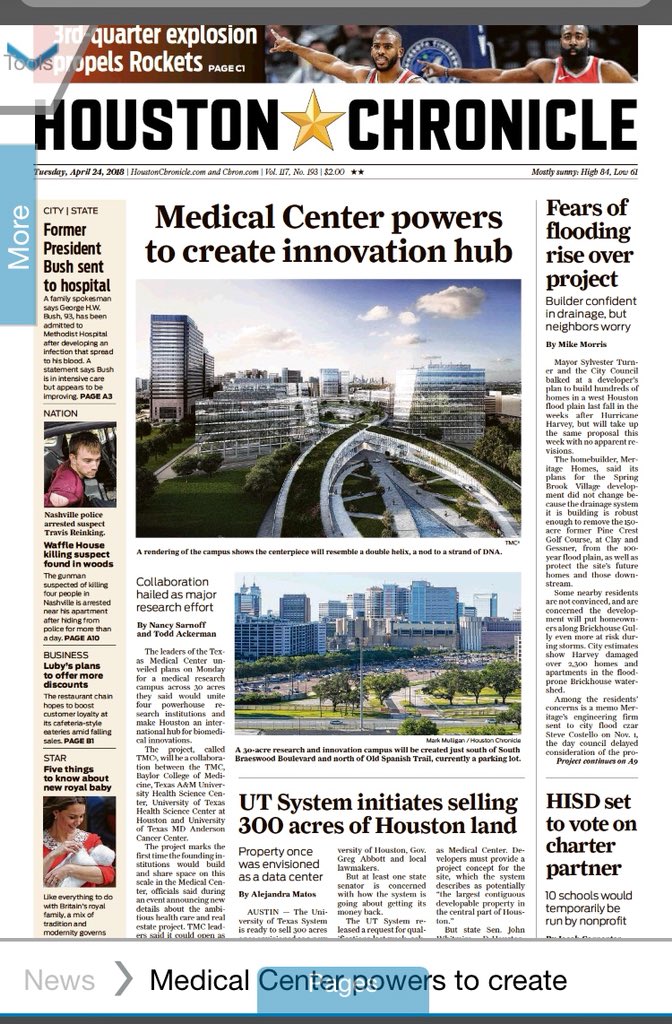 Today’s <a href="/HoustonChron/">Houston Chronicle</a> front page has three super interesting real estate stories that really encapsulate the ethos of this city: a massive medical center expansion; an urban land deal; and a new housing development that would pave over a 150-acre golf course in the flood plain.