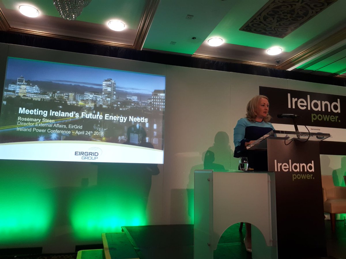 EirGrid's tweet photo. Rosemary Steen, our External Affairs Director, opens her presentation on EirGrid - the national electricity grid operator - at the #IrelandPower conference this Tuesday #energy #innovation https://t.co/73Z5hiTG71