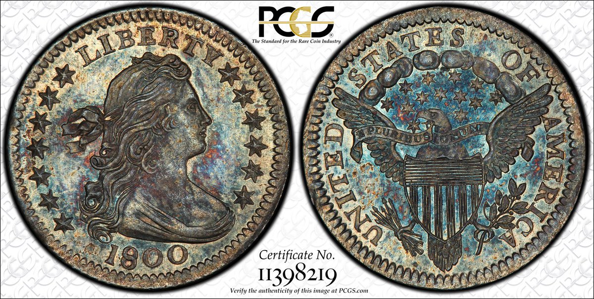 PCGScoin's tweet image. #PCGS #COTD: Norweb-Pogue 1800 Draped Bust Half Dime, LM-1, PCGS MS68. PCGS population of one coin in Mint State 68 with no coins graded finer. PCGS Price Guide Value: $380,000. pcgscoinfacts.com/Coin/Detail/38… #norweb #1800 #halfdime #mintstate #finestknown #coin #coins #toned #tuesday