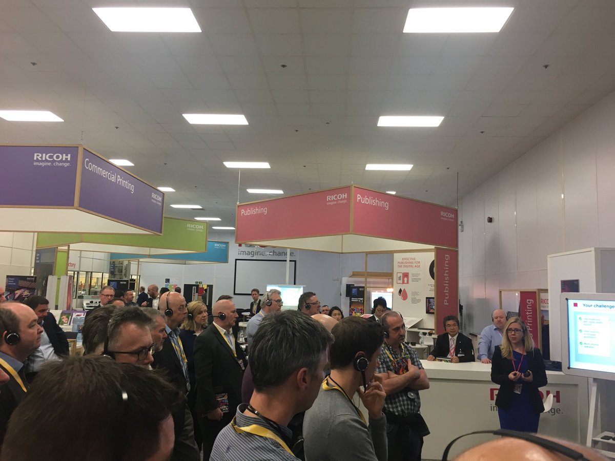 StephenCHolden's tweet photo. A packed audience of customers today in the Customer Experience Centre at Telford listening to ‘The Art of the New’ keynotes and engaging in the product and application sessions #digital #print #ProC7200X #applications https://t.co/q5cAS3RmEh