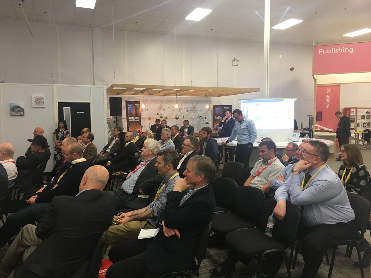 StephenCHolden's tweet photo. A packed audience of customers today in the Customer Experience Centre at Telford listening to ‘The Art of the New’ keynotes and engaging in the product and application sessions #digital #print #ProC7200X #applications https://t.co/q5cAS3RmEh