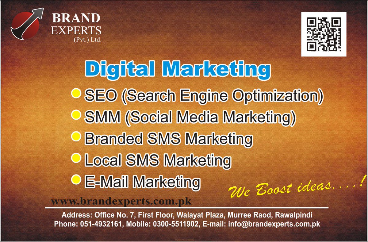 BrandExperts007's tweet photo. #BrandExperts #SEO #Web_Development #Financial_Corporate
#Digital_Marketing #Social_Media_Marketing #Com_Registration #Business #Marketing #BrandPromotion #SociaMediaHandling #Promotion #Success #Mobile_Apps #Financial_Services #BusinessPromoters #Rawalpindi #Islamabad https://t.co/G0TVwNCUq8