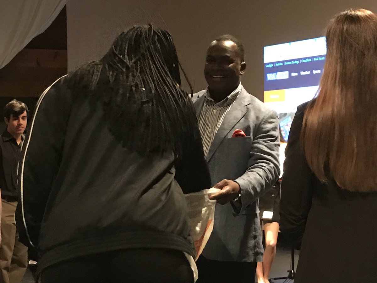 D Parker from FHS picks a seat number fromWRAL Ken Smith for Job Shadow Day at Capitol Broadcasting <a href="/FCSchoolsNC/">Franklin County Schools</a> <a href="/FHSRedRams/">Franklinton H.S.</a>