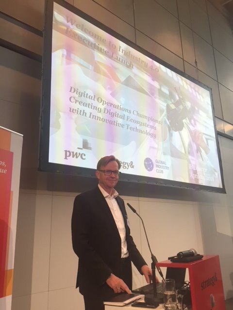 Currently at Hanover Fair and welcomed about 200 guests at #PwC Strategy&amp;'s Executive Lunch. Reinhard Geissbauer, Head of Digital Operations Impact Center PwC Strategy&amp;, presented our latest Industry 4.0 study. For more details please see strategyand.pwc.com/industry4-0.