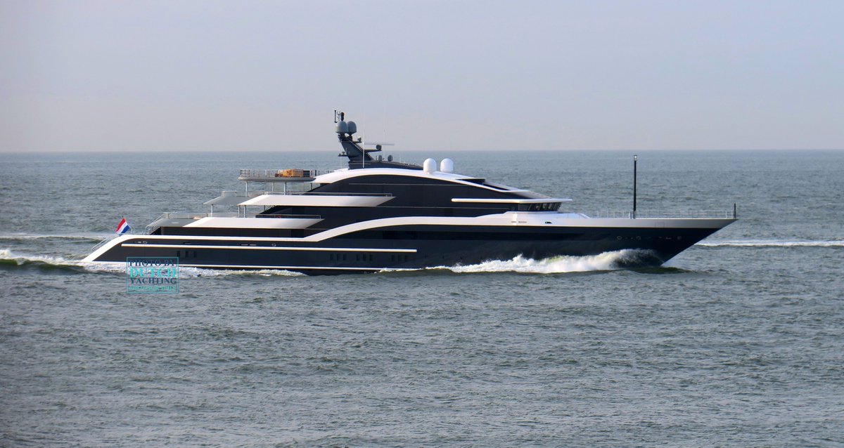 Dutchyachting's tweet photo. Please enjoy the first pictures of the 90m/ 295’3” #ProjectShark (#Y717) at #sea returning from #seatrials. Photos © @DutchYachting. https://t.co/p8iPjXa03K