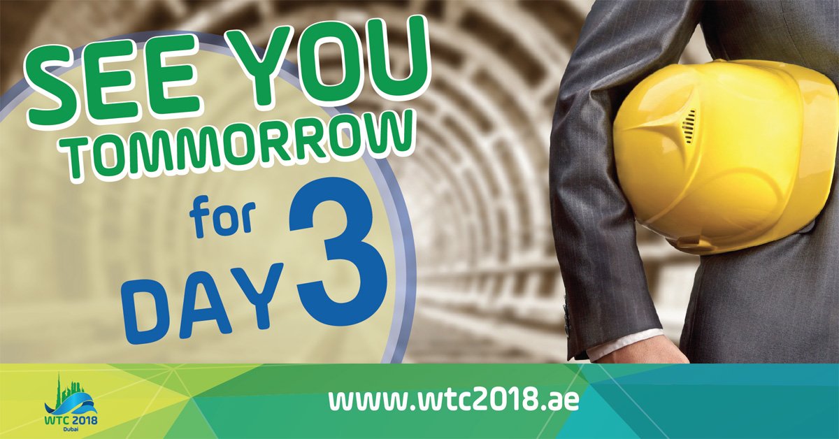 SOETunnelling's tweet photo. We have one more day filled with informative sessions, meetings and networking with the world's leading tunnelling experts! #WTC2018 #Dubai #Tunnelling #WTC2018Dubai https://t.co/DCeyNcIkxK