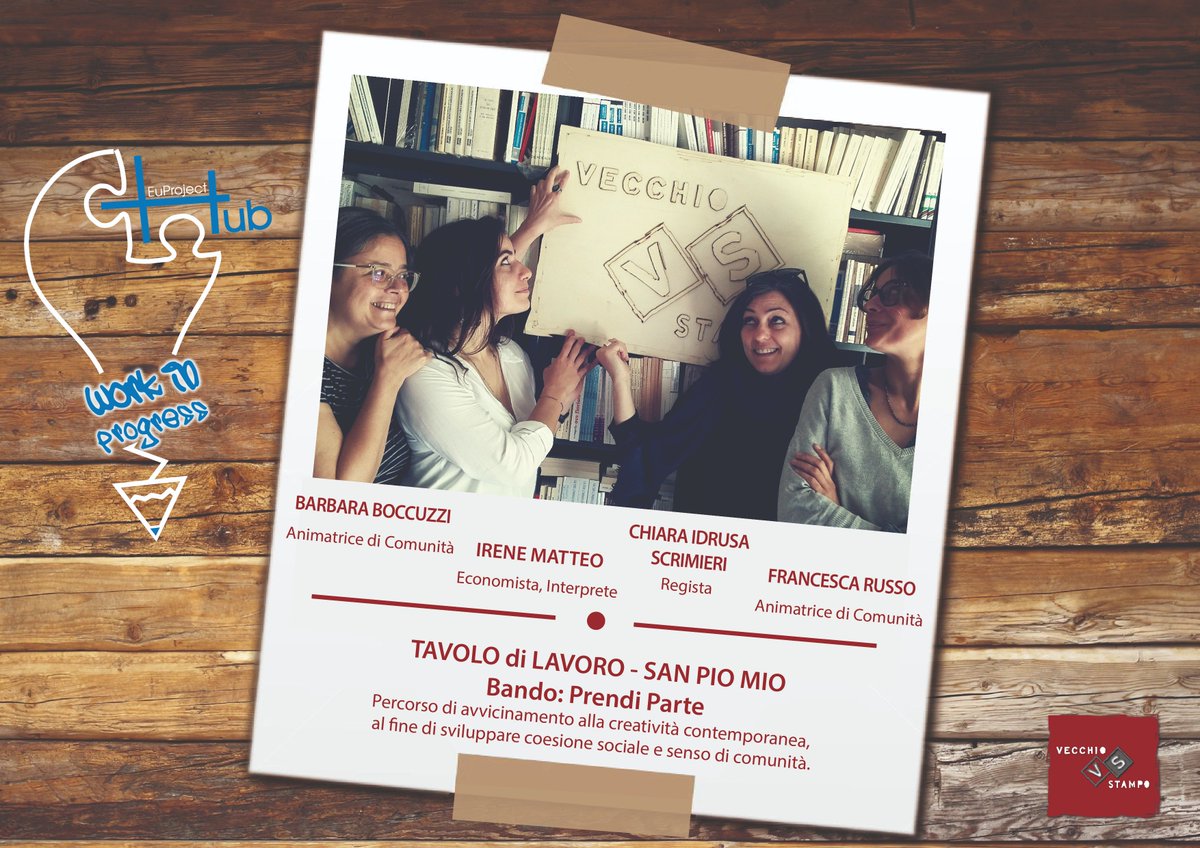 WIP4EU's tweet photo. #EuProjectHub
PROGETTISTI A LAVORO
"SAN PIO MIO"
Percorso di avvicinamento delle #giovani generazioni alla #creatività contemporanea, attraverso attività esperienziali al fine di sviluppare coesione #sociale e senso di #comunità.
#wip4eu
Info: --> projecthub@wip4.eu https://t.co/nQskX5HQAu