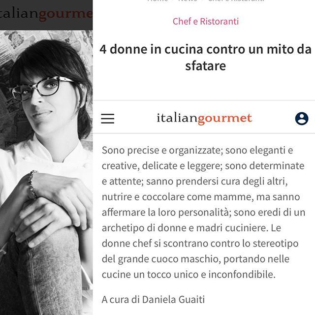 Questo articolo su italiangourmet di @danielaguaiti che parla di donne in cucina mi sta particolarmente a cuore.
Racconta 4 belle storie, tra cui la mia.
Enjoy: 
ift.tt/2qUY1Ao
Si dice che i migliori chef siano uomini: come possiamo sfatare que… ift.tt/2HpkLDZ