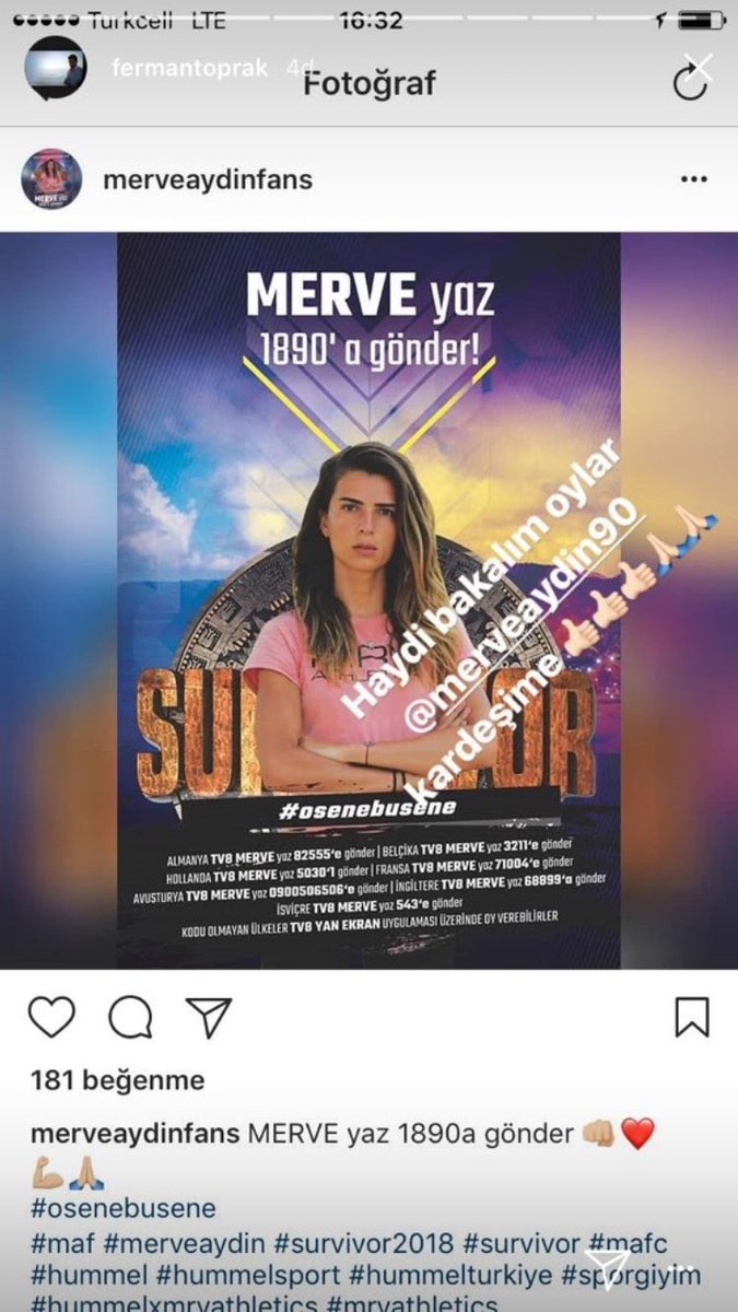 riomrv900's tweet photo. Ferman Toprak'ın desteği Merve Aydın ile💪🏆 Merve yazıp 1890'a göndermek şart👏 #survivor2018 https://t.co/R02Hk6OZF0
