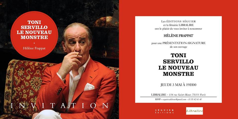 <a href="/libralire/">Librairie Libralire</a> et <a href="/EditionsSeguier/">Éditions Séguier</a>  vous invitent à la soirée de lancement du dernier ouvrage de Hélène Frappat consacré au monstre sacré du cinéma Toni Servillo. Venez nombreux!
#paris11 #librairie #rencontre #cinéma #dédicace