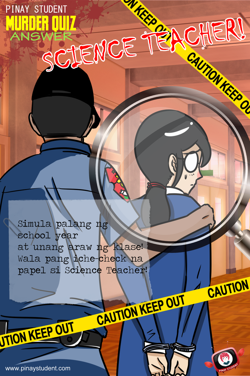 PinayStudent's tweet photo. School Murder Quiz Answer Revealed!
Si Science Teacher!!
Simula palang ng school year at unang araw ng klase! Wala pa siyang iche-check na papel!
#tanong #bugtong #quote #pinaystudent #school #bes #komiks, #comics #komikon #hugot https://t.co/cqXATycXTe