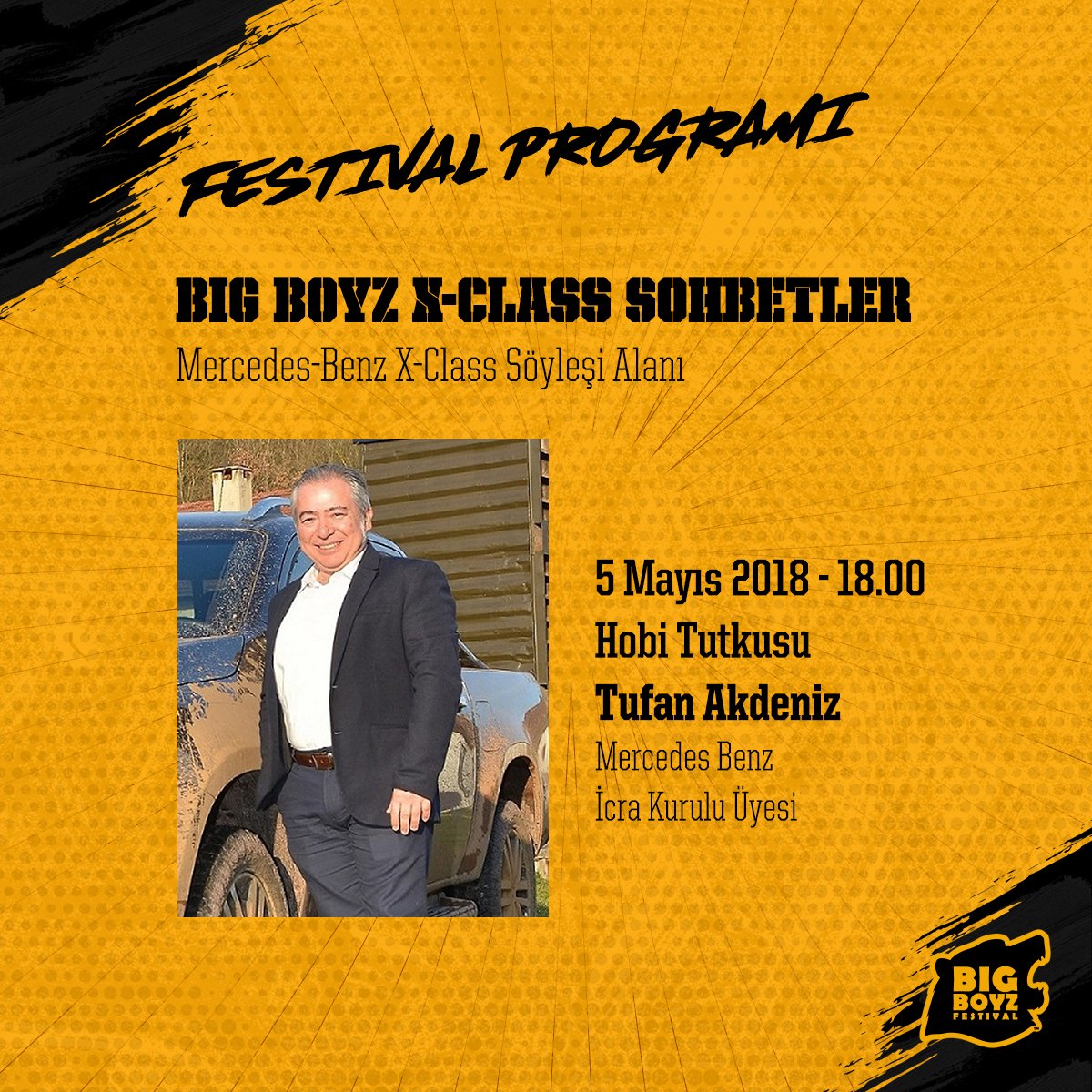 Mercedes-Benz İcra Kurulu üyesi ve aynı zamanda bir hobi tutkunu olan Tufan Akdeniz hobilerini nasıl hayat tarzına dönüştürdüğünü #mercedesbenz #xclass #söyleşi alanında paylaşacak!

Big Boyz Festival 5-6 Mayıs'ta Kemer Country Club'ta. Biletler Biletix'te bbf.ist/biletix