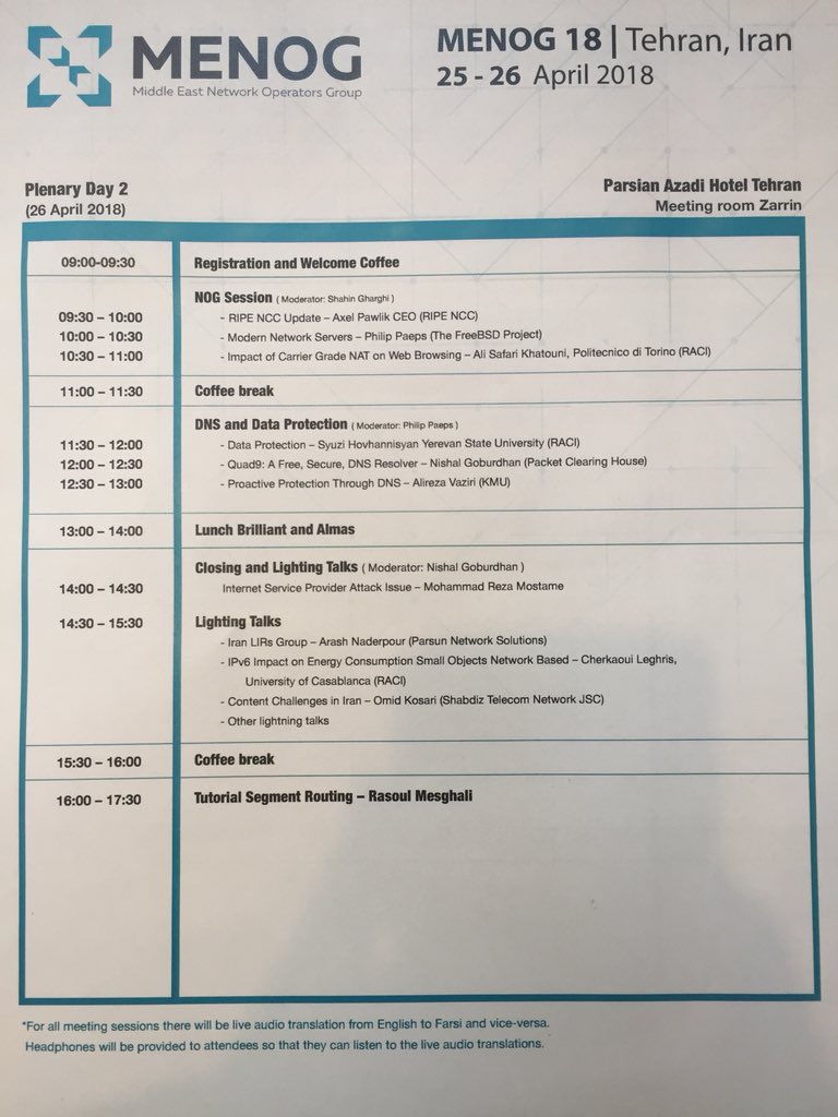 IRANNOG's tweet photo. Have look on the #MENOG18 agenda. https://t.co/TRLDTtmqV3