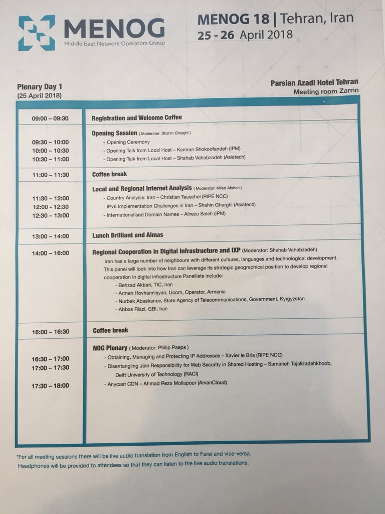 IRANNOG's tweet photo. Have look on the #MENOG18 agenda. https://t.co/TRLDTtmqV3