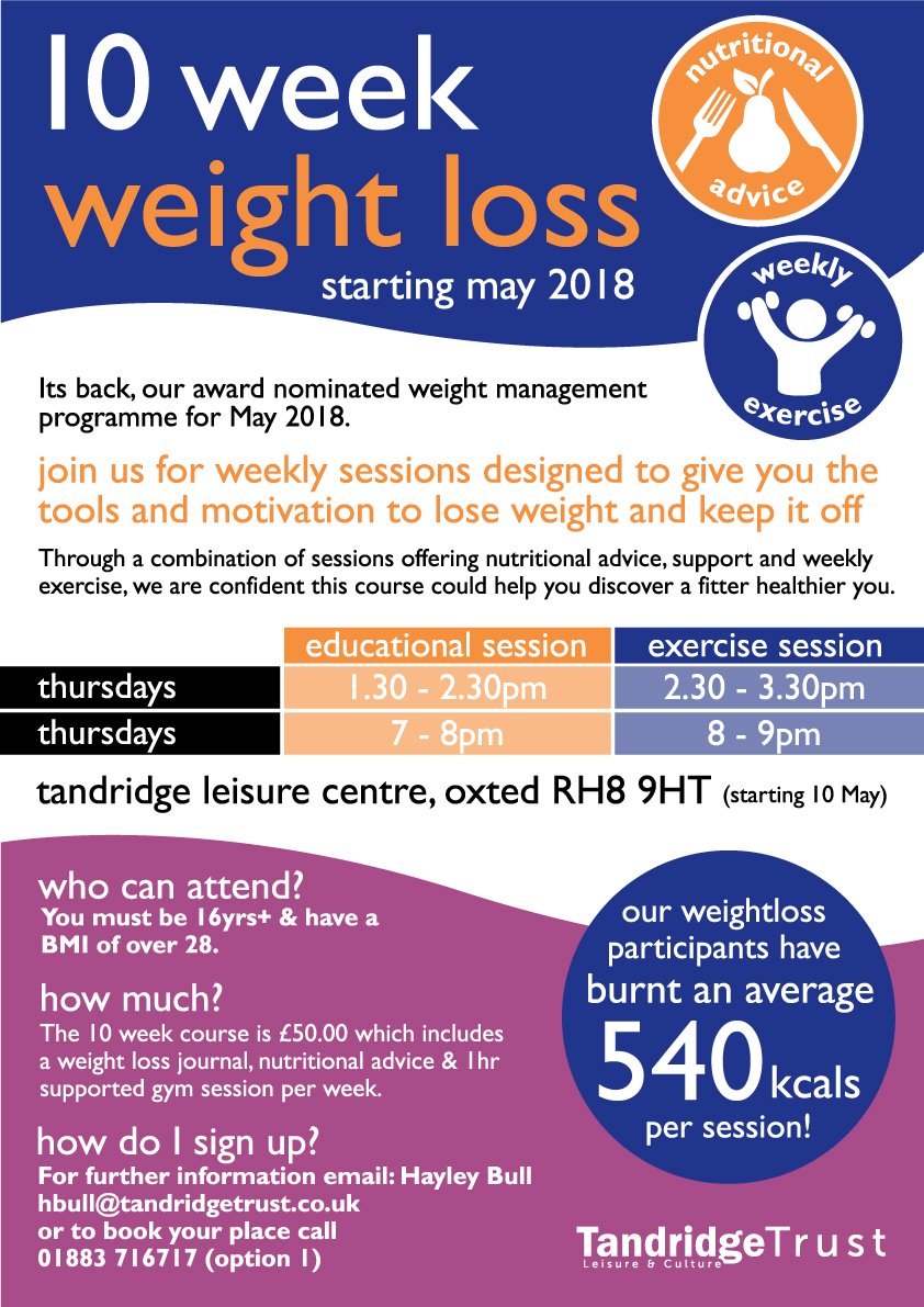 **IT'S BACK!**

Kick-start a new #healthy lifestyle with our great 10 week weight loss course! Starts 10 May at Tandridge Leisure Centre.

Book your place NOW on 01883 716717.

#weightloss #getactive #gethealthy #healthylifestyle #healthyliving #oxted #tandridge
