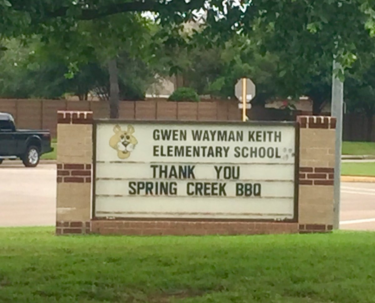 Thank you to our friends and community partners, @SpringCreekBBQ for your continued support of our school! We appreciate all you do! #BeKeith #CFISDSpirit