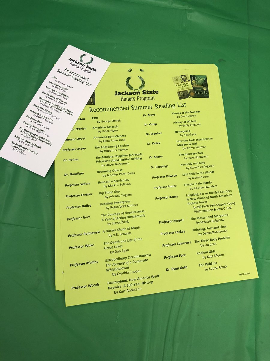 PdavisDr's tweet image. Summer Reading List from @JSCC_main #honorsprogram