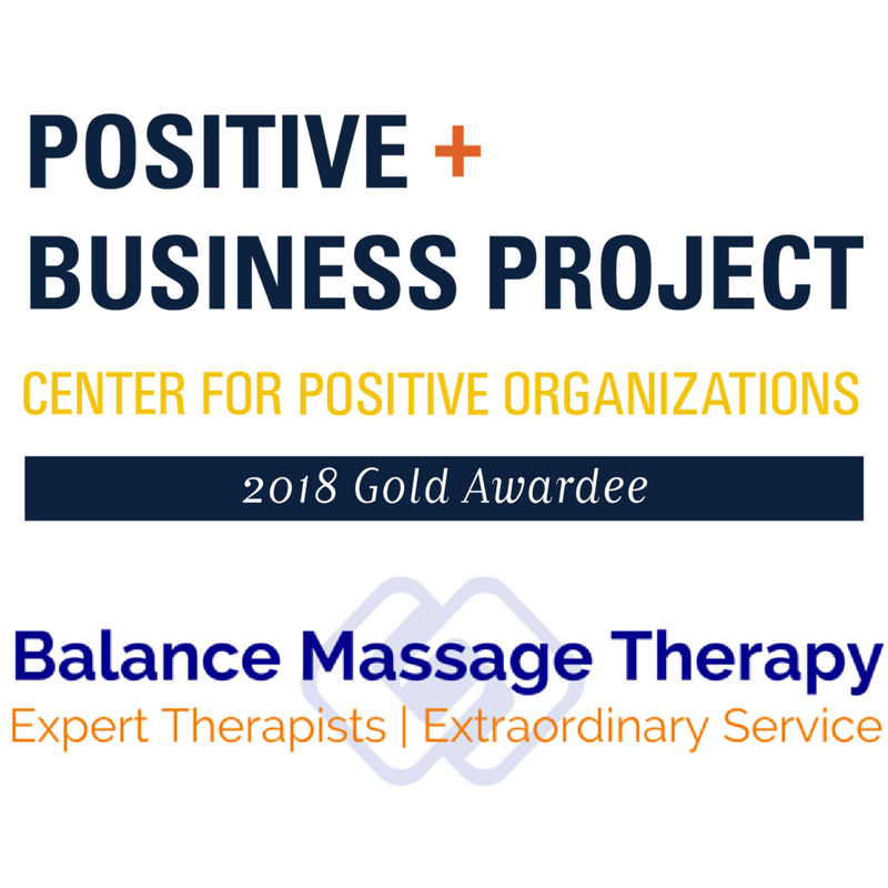 BalanceMassagA2's tweet photo. We are happy to announce BMT was selected as a 2018 #PositiveBusinessProject Gold Awardee. Honored for empowering our Front Desk team to be leaders, our "Define The Shift" practice will be featured in @PositiveOrg 's Positive Business Practices handbook. #MGoPositive #UmPositive https://t.co/D63bhmPD2H