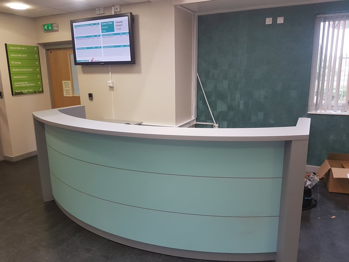 renshawjoinery's tweet photo. Installed today reception counter in egger colour core laminates #bespoke #joinery #liverpool https://t.co/BkUEuZIJ0y