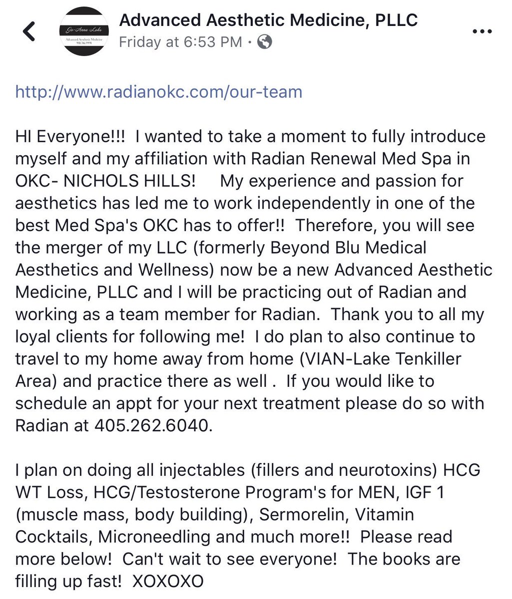 Check it out! It’s our newest Radian member, Jo-Anna Lohr, APRN-CNP! Jo-Anna will be working independently out of Radian &amp; she’ll be offering several services! Everyone help us in welcoming Jo-Anna by going to her FB page, Advanced Aesthetic Medicine, PLLC, &amp; giving it a “like”!