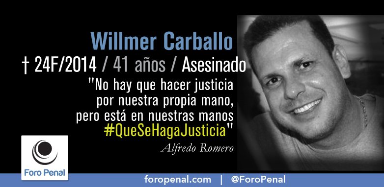 #24F Hoy se cumplen 6 años de la muerte de Wilmer Carballo el 24/02/2014. 
No lo olvidemos. 
#QueSeHagaJusticia 
- Foro Penal
