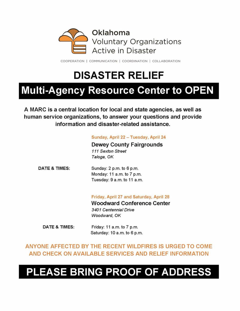 RedCrossOK's tweet photo. If you have been affected by the wildfires, come see us and numerous others from the @OklahomaVOAD at the MARC Friday and Saturday at the Woodward Conference Center! https://t.co/o0kEKmVbQW