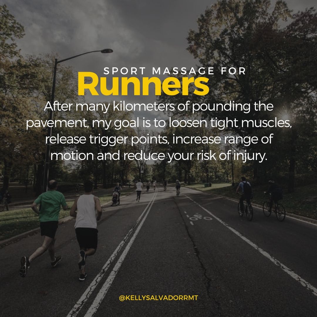 RMT_Kelly's tweet photo. There are four different categories of sports massage: pre-event, post-event, general and injury-specific. Each has a different goal. This is why it's important to build a therapist-athlete relationship. It doesn't make sense to see a new therapist each massage, injury, or event. https://t.co/VcPnFtq1Jd