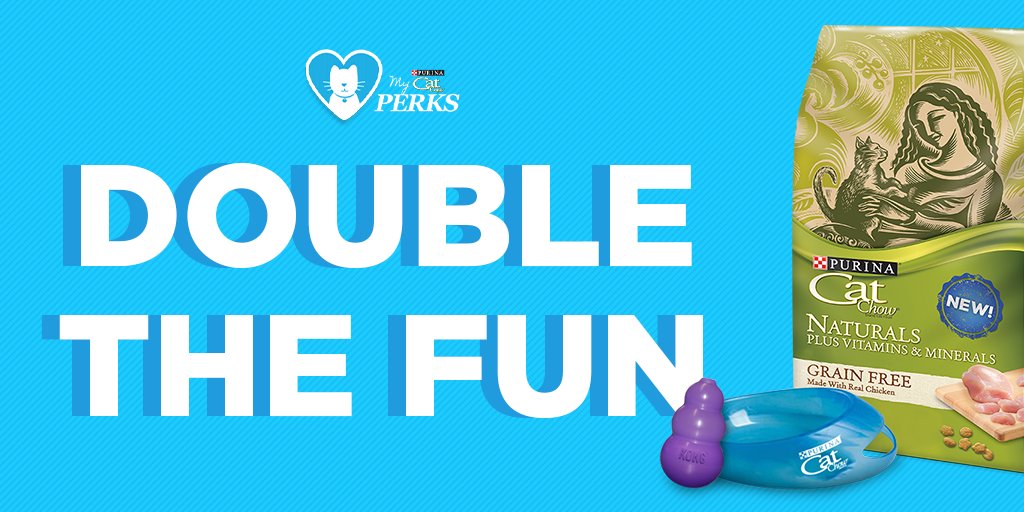 PurinaCatChow's tweet photo. For a limited time, get DOUBLE POINTS when you redeem a bag of Naturals Grain Free Plus Vitamins &amp; Minerals. That is DOUBLE AWESOME for you and your cat. 😻  https://t.co/WuRvDs5gYD https://t.co/wO5D8FBl9i