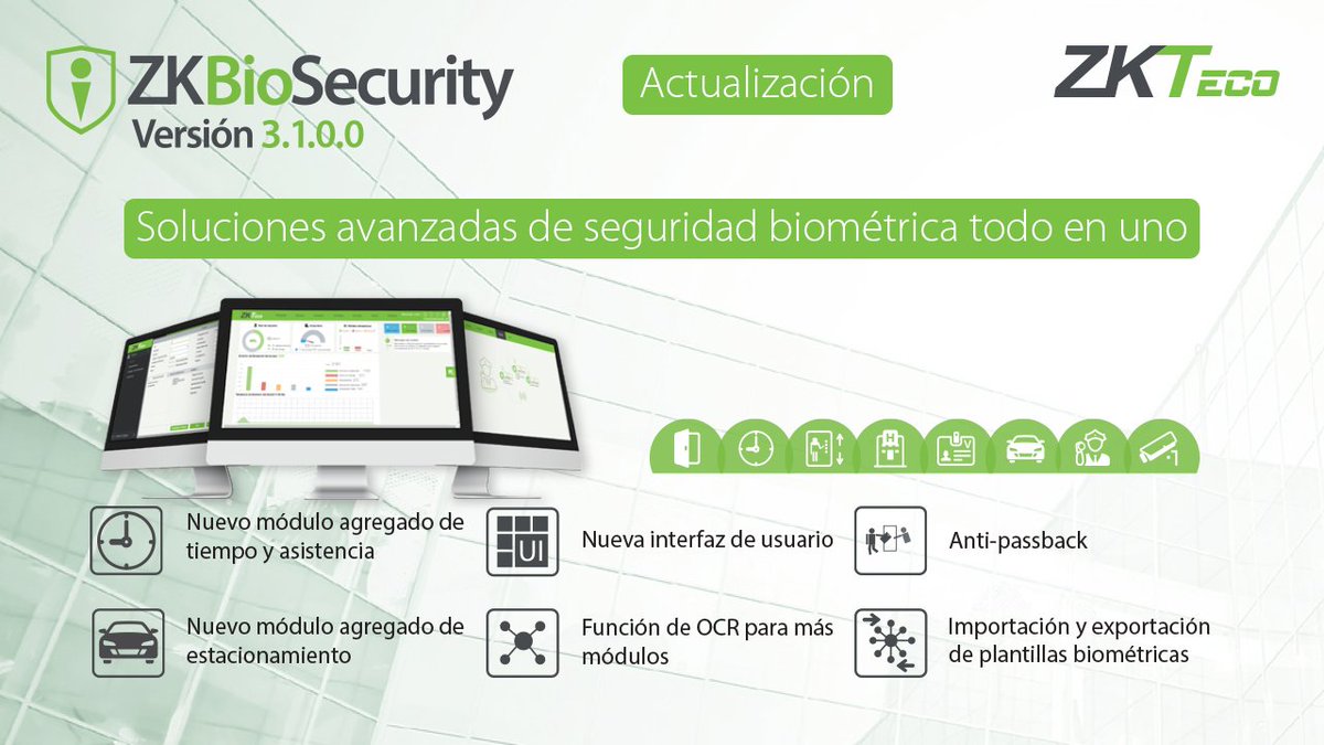 ¡Actualización de software todo en uno ZKBioSecurity.
Plataforma de seguridad basada en web desarrollada por ZKTeco, conoce qué hay de nuevo!
zktecolatinoamerica.com/zkbiosecurity
#ZKTeco#ZKBiosecurity