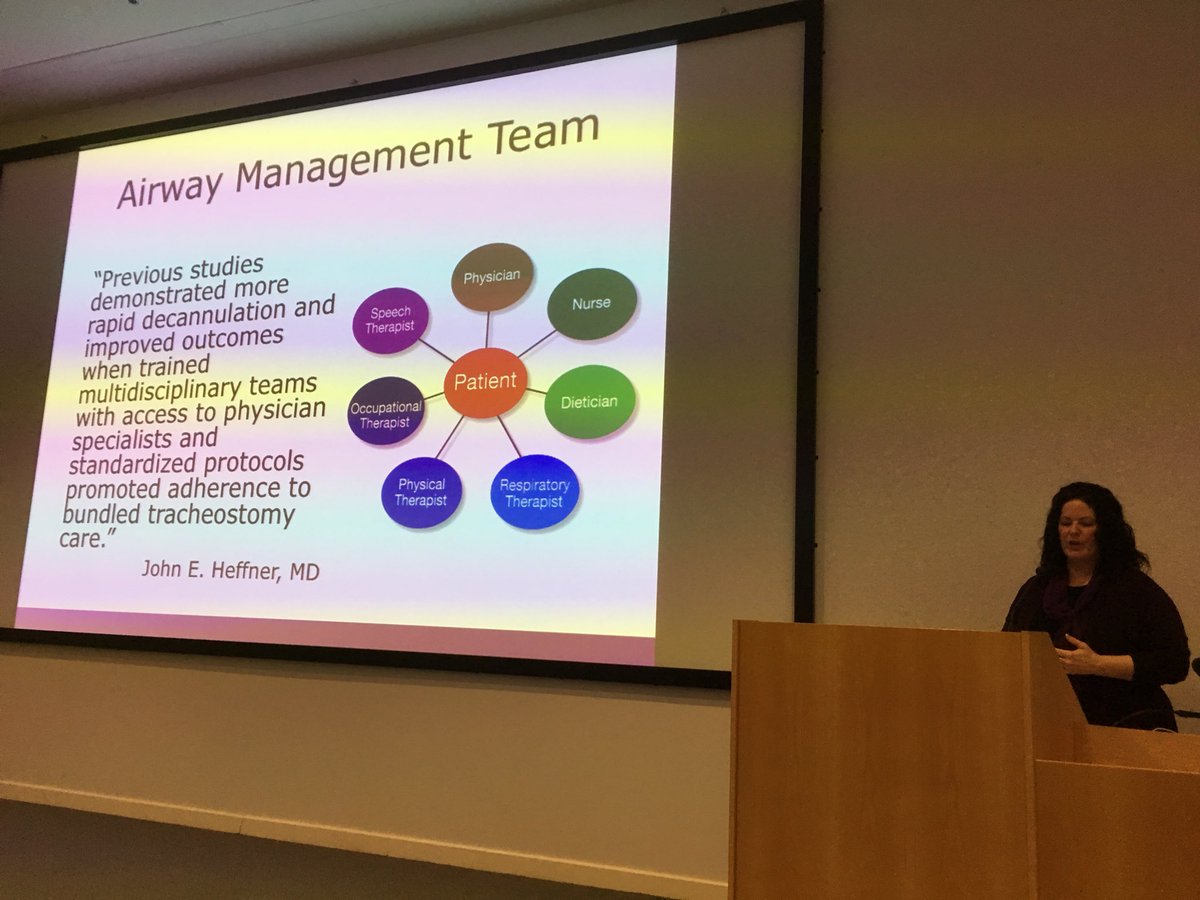 RCSLTTracheCEN's tweet photo. Dr King talking about the importance of MDT working to improve outcomes &amp; decannulation times #PMVUK2018 #RCSLTtracheCEN #kapitex #passymuir #MDT #heffner https://t.co/jO7gZoxMZD