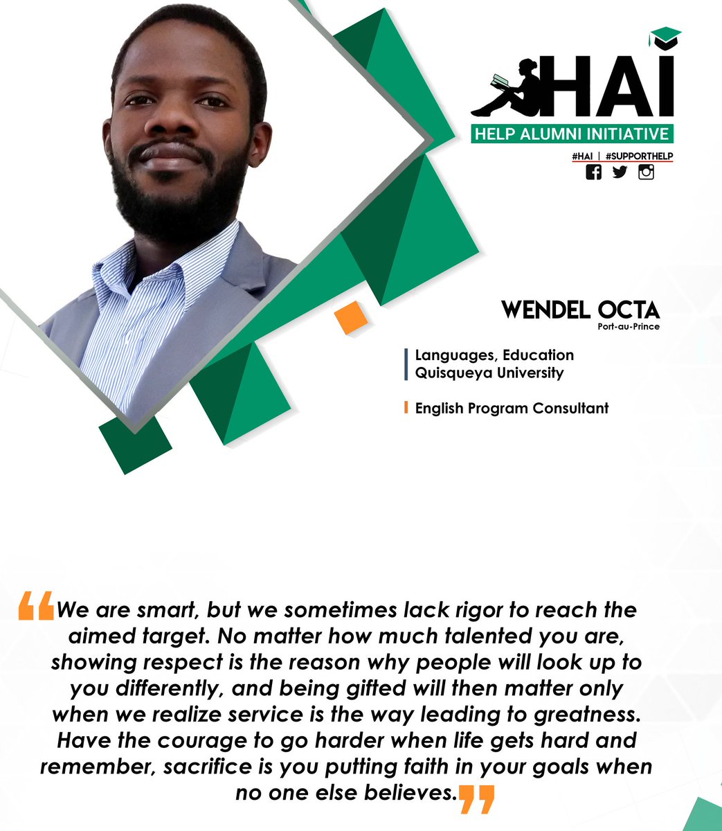 AlumniHelp's tweet photo. When you know the 5 pillars of @uHELPnet are Rigor, Respect, Courage, Sacrifice and Service; this quote from Wendel Octa might be the best one to describe a @AlumniHelp or even our own life.

#HAI
#SupportHELP
#YesToHigherEducationInHaiti https://t.co/a9NEfsy7Ov