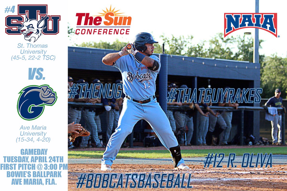 STU_Baseball's tweet photo. It’s GAMEDAY!! No. 4 #BobcatsBaseball travels to Ave Maria to take on the Gyrenes in midweek action #TheNug #ForTheSmoothies https://t.co/hkH9Fhnv5h