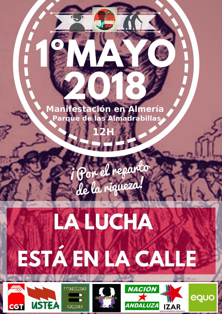na_almeria's tweet photo. 1°de mayo, Día Internacional de la Clase Trabajadora | Por el reparto de la riqueza, la lucha está en la calle

Salida desde el Parque de las Almadrabillas a las 12:00h

#Almería #1deMayo https://t.co/Gd8SXx4N7d