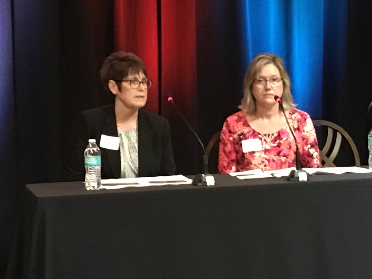 WorkforceIND's tweet photo. DWD’s Marilyn Pitzulo (left) and Shannon Laurent, Region 8 Operations Director, present the session on Indiana Adult Education and WorkINdiana at the #INWorkforceSummit today in Carmel. One stat: Indiana ranks sixth in the nation in HSEs awarded. https://t.co/wx7t9ZnEWD