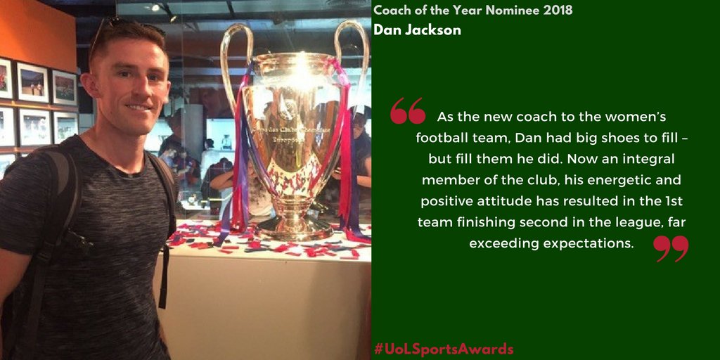 UOL_Sport's tweet photo. 📢 Sports Awards Shortlist Announcements 📢

Coach of the year nominations in 2017/18. 

Those who have gone above and beyond for their club, attending all training/ fixtures, engaging with Sport &amp; Active Life whilst acting as an ambassador for their sport.

#UoLSportsAwards https://t.co/gKv1ke0AWm