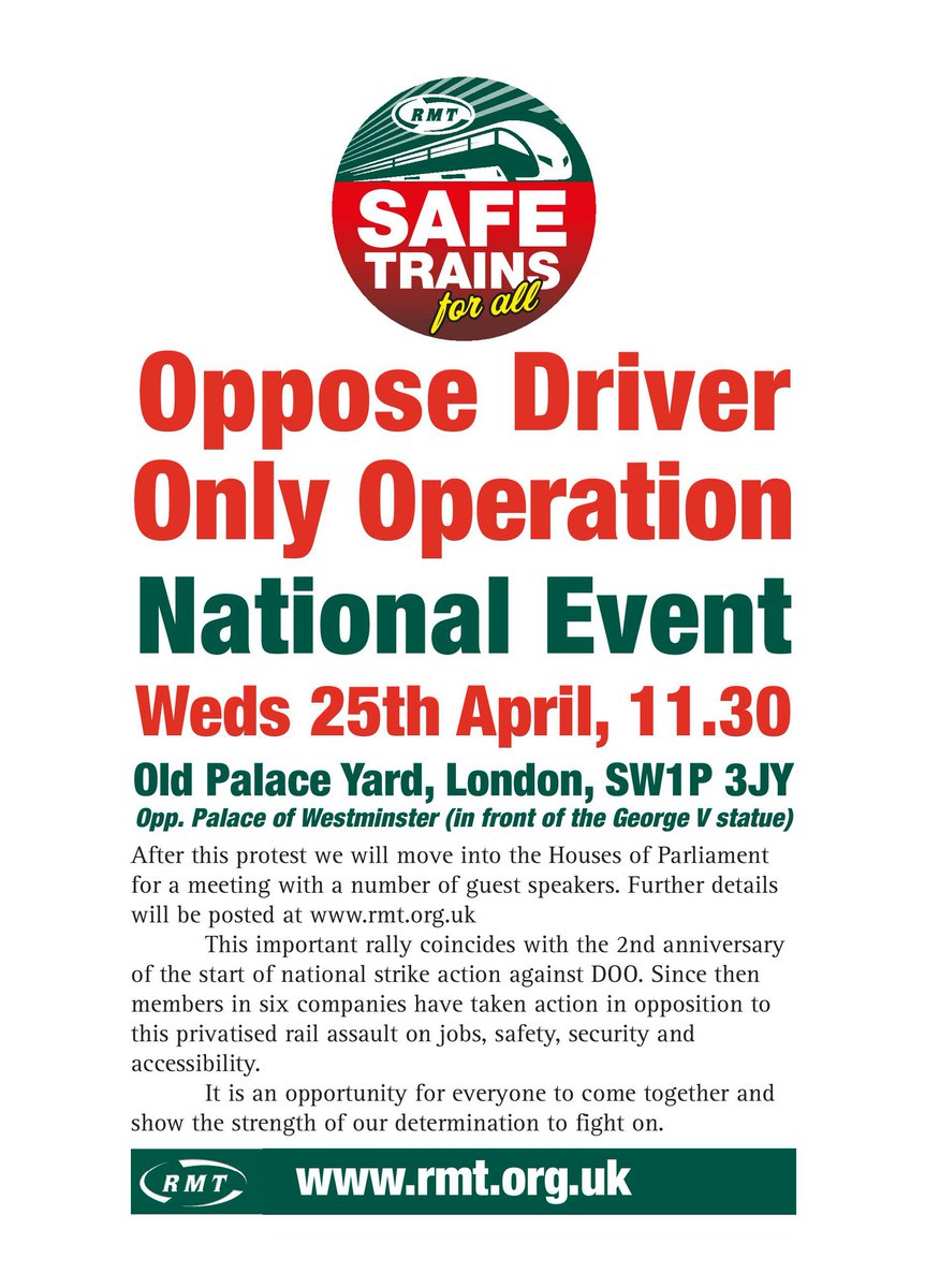 RMTNRC's tweet photo. UK current longest running industrial dispute. 2 years still standing strong and fighting for a safe, accessible and secure railway for all. Now 5 TOCs in dispute. Taking the fight to Parliament see Mearnsy and hundreds of guards tomorrow. #NoDOO https://t.co/zk0tNDw1e6