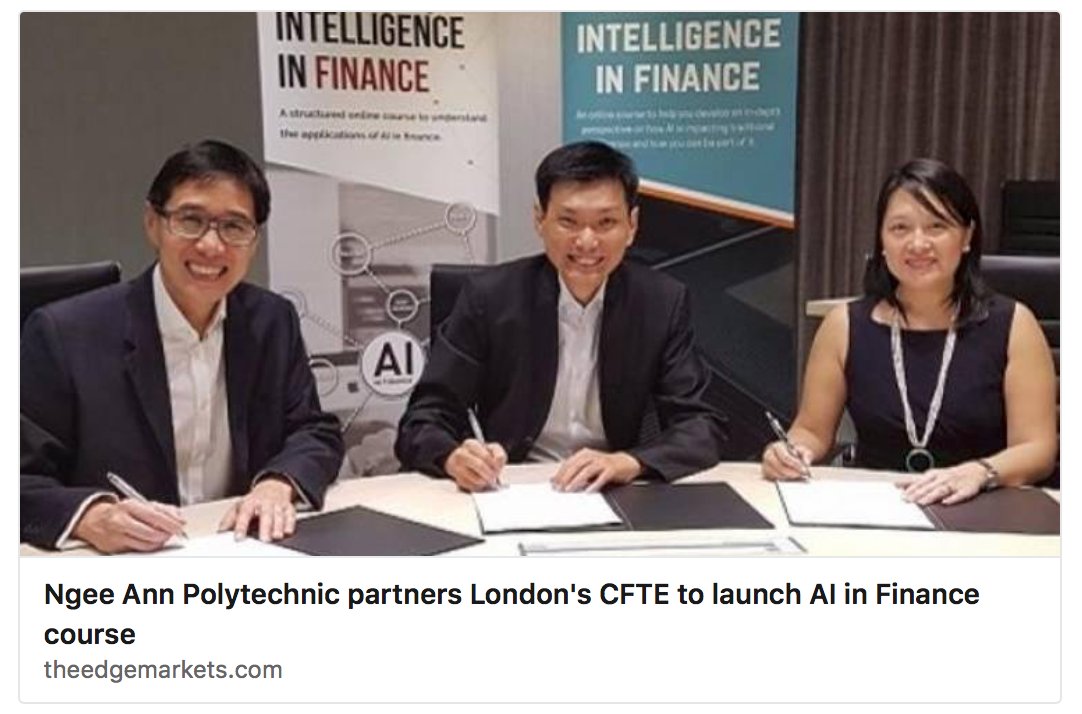 @TramANguyen (@tramanguyen) on Twitter photo Pleased to share our partnership with <a href="/NgeeAnnNP/">Ngee Ann Polytechnic</a> in #Singapore and @CFTE_edu: #AI in #FINANCE course online bankingtech.com/2018/04/cfte-l… … #education #course #AIFINANCE <a href="/FinTech_Futures/">FinTech Futures</a> Pleased to share our partnership with <a href="/NgeeAnnNP/">Ngee Ann Polytechnic</a> in #Singapore and @CFTE_edu: #AI in #FINANCE course online bankingtech.com/2018/04/cfte-l… … #education #course #AIFINANCE <a href="/FinTech_Futures/">FinTech Futures</a>