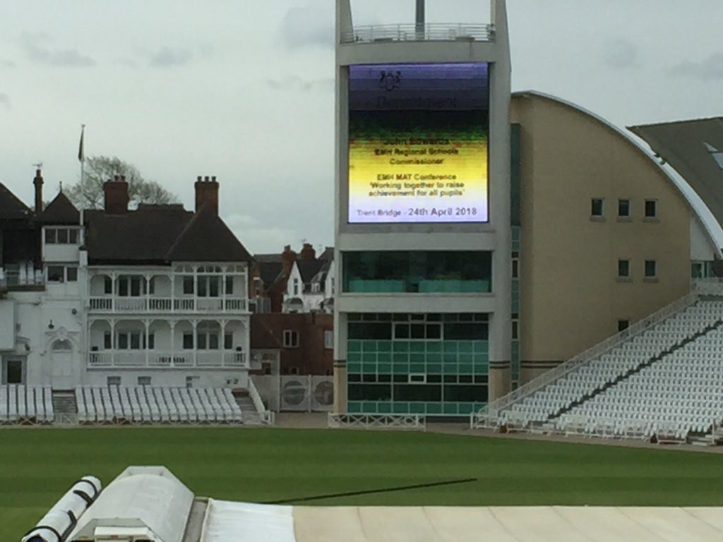 JElsworth1's tweet photo. #EMHCONF18 A really interesting day at Trent Bridge. Working towards great outcomes for ALL students across the region. John Dunford - spend your PP money on ‘individual need and classroom rigour’. Onto Sheffield for REPN now... https://t.co/TUk8PqcPka