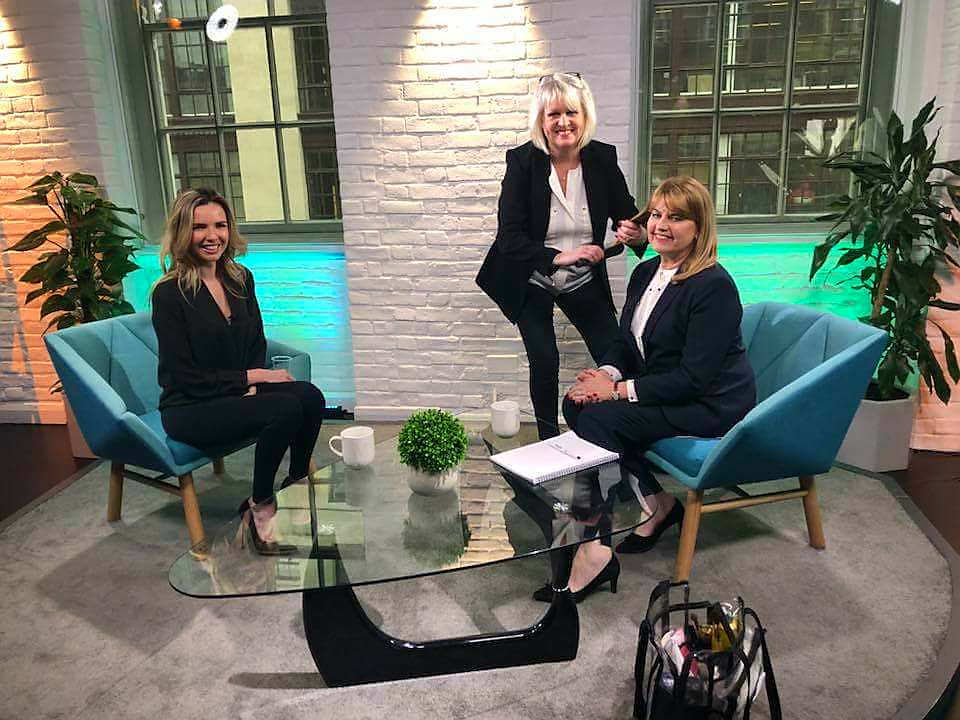 maxinemawhinney's tweet photo. Getting ready to interview @NadineCoyleNow  for The Moment with Maxine Mawhinney. Final touch of make up from @Cobhamgirl .  Watch the interview on Thursday at 
https://t.co/hsT8nQSJge https://t.co/if8jLo8nKf
