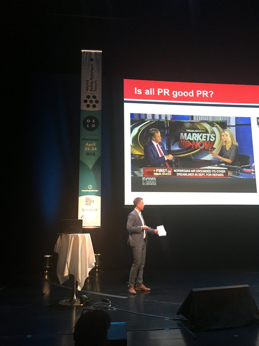 lassesn's tweet photo. It was great talking to international comms colleagues @ the #WPRF2018 about how @Fly_Norwegian has used PR to reach our business goals. Support the business strategy, stick to your key messages and use local tactics. @nilsps @gurisolberg https://t.co/oDDO15riLx