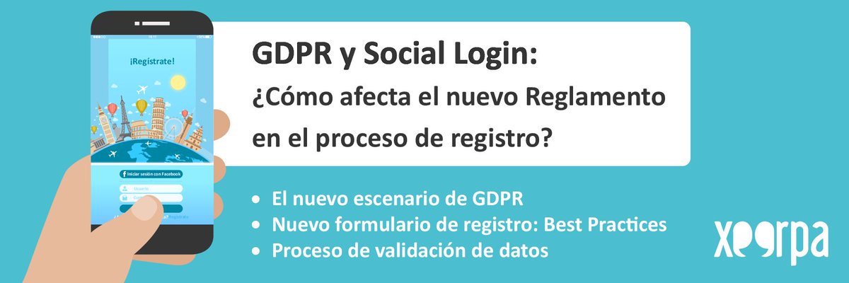 Xeerpa's tweet photo. #GDPR y Social Login: ¿Quieres conocer las novedades que introduce el nuevo reglamento y cómo adaptar el proceso de registro de #datos tanto con
#SocialLogin como vía Formulario? Descarga el whitepaper que hemos preparado para ti: https://t.co/BEuvDD9WOM https://t.co/LaAKo7ZqA1